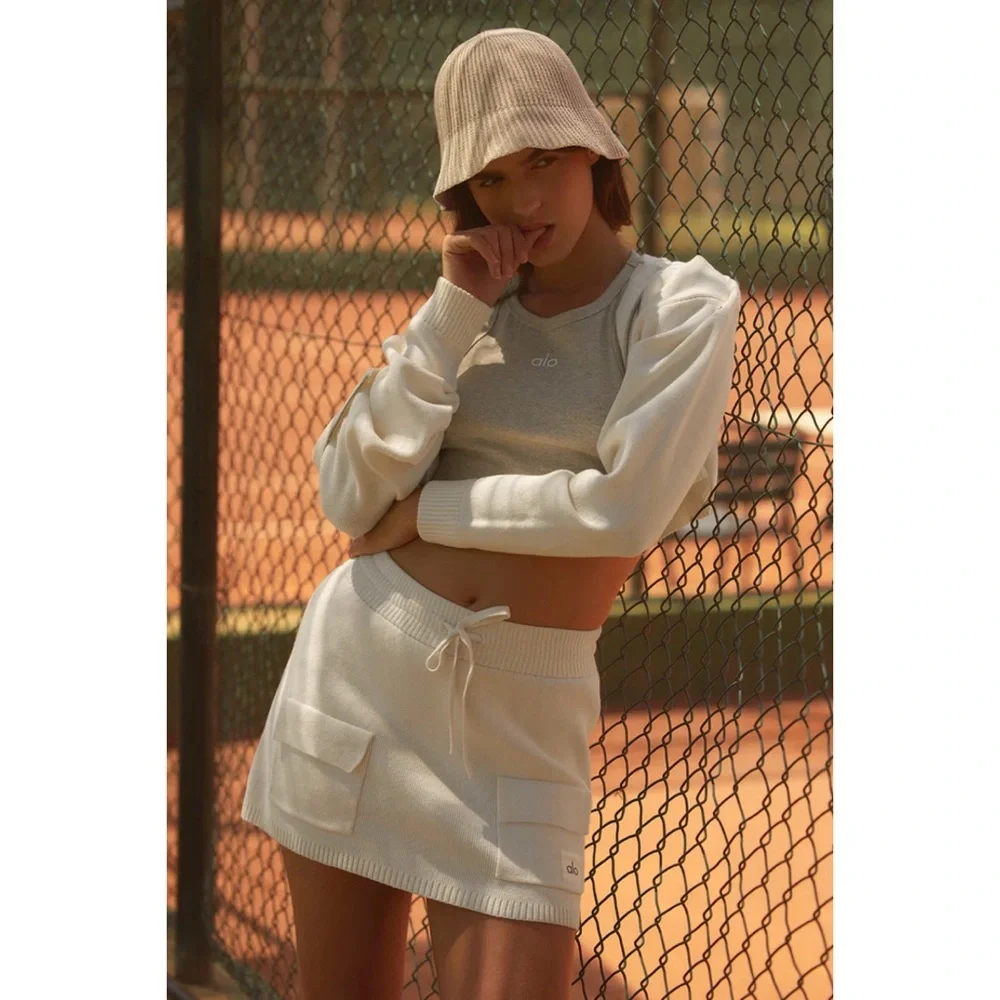 Alo Yoga Scholar Knit Cargo Skirt Ivory XS